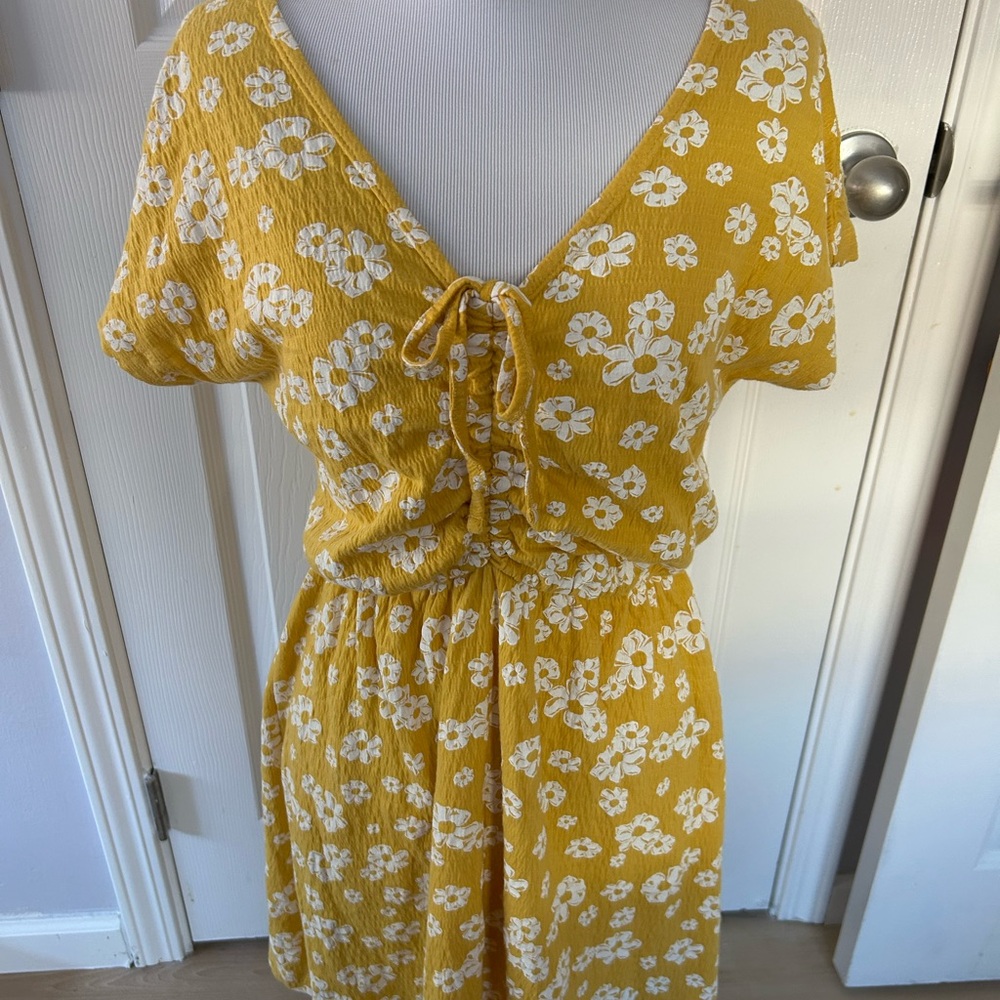 Roxy Yellow Sundress with Tie Front and Smocked Details